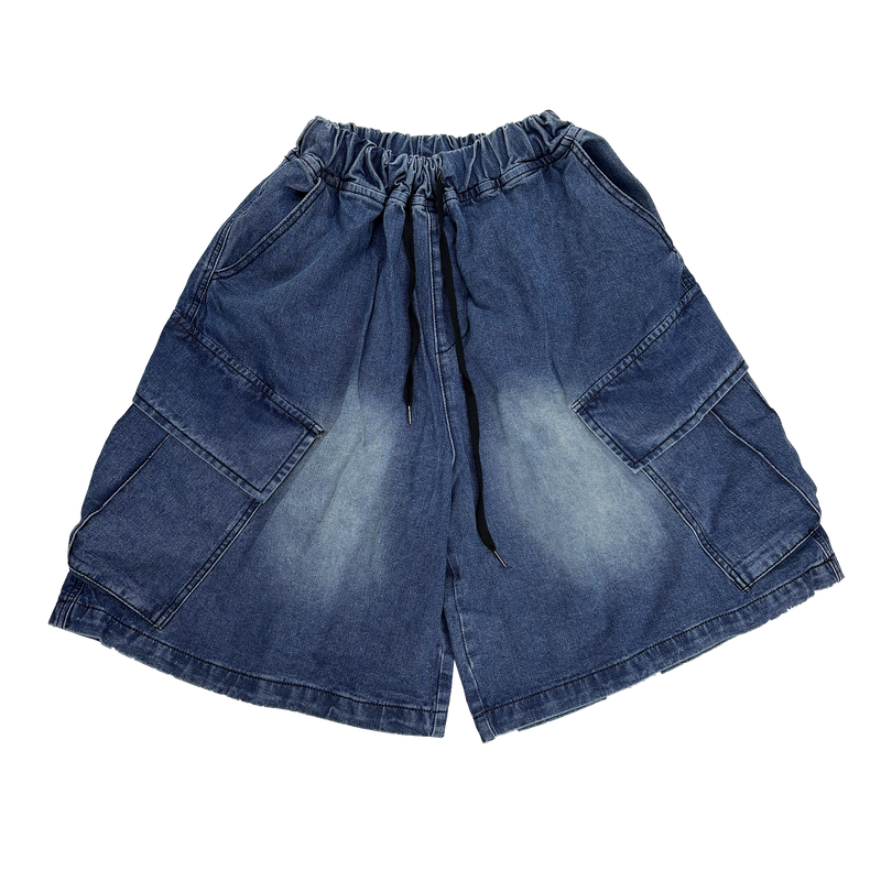 oblique cargo denim bermuda pants