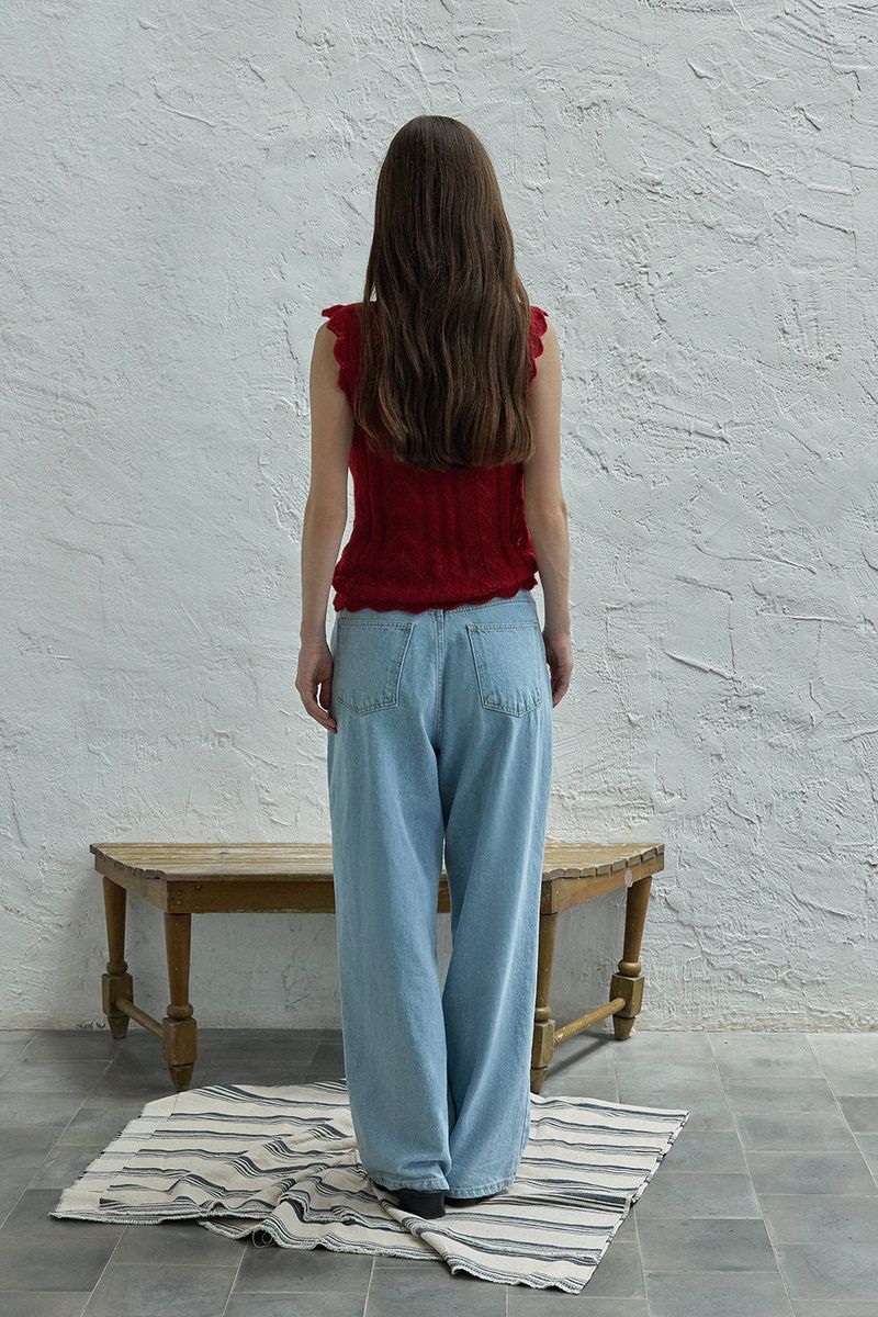 Ribbon sleeveless knit_red