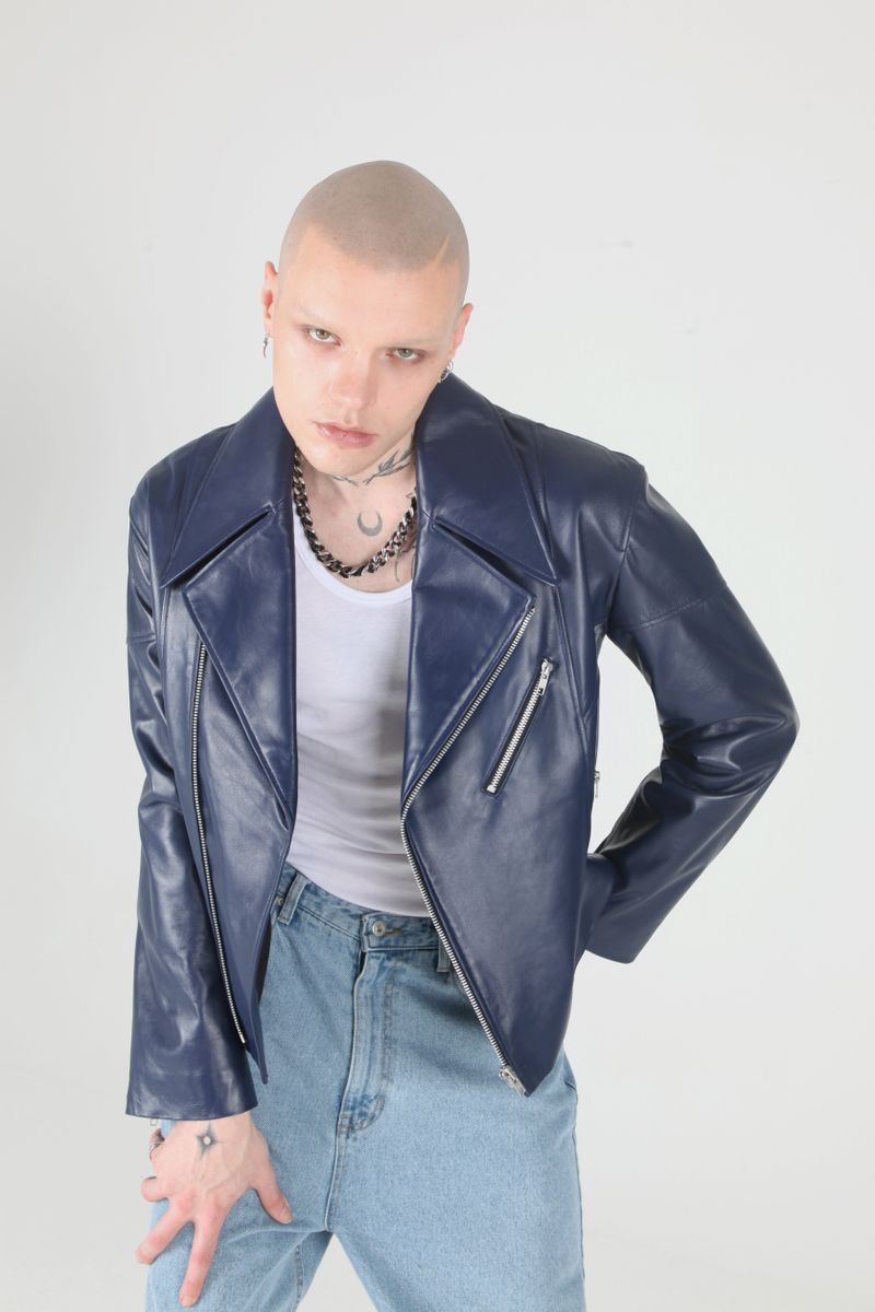Sserpe（セルぺ）の「Midnight Blue Lamb Skin Rider Jacket（Jackets/Outerwear）」