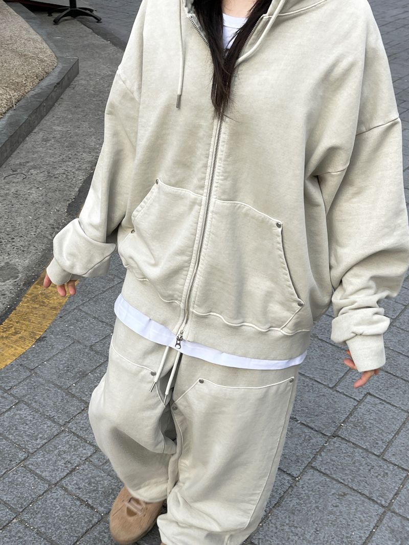 Rivet Pigment Hood Zip-Up