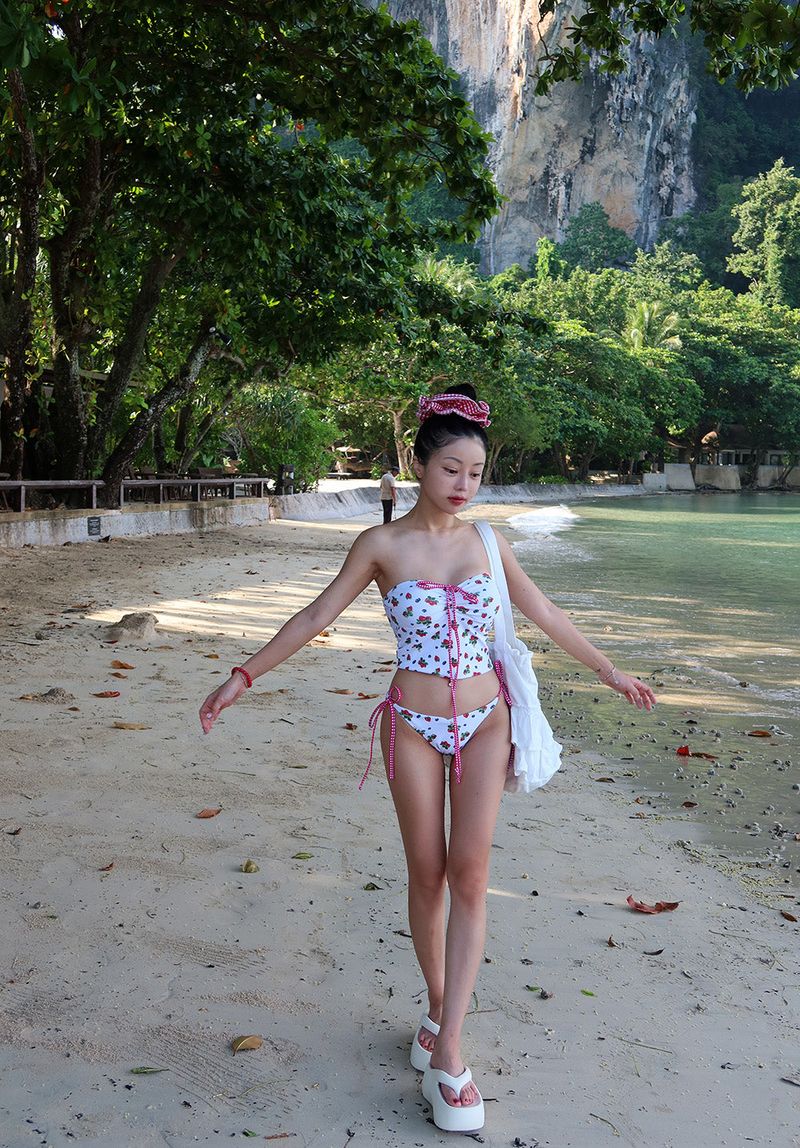 a strawberry tube top bikini