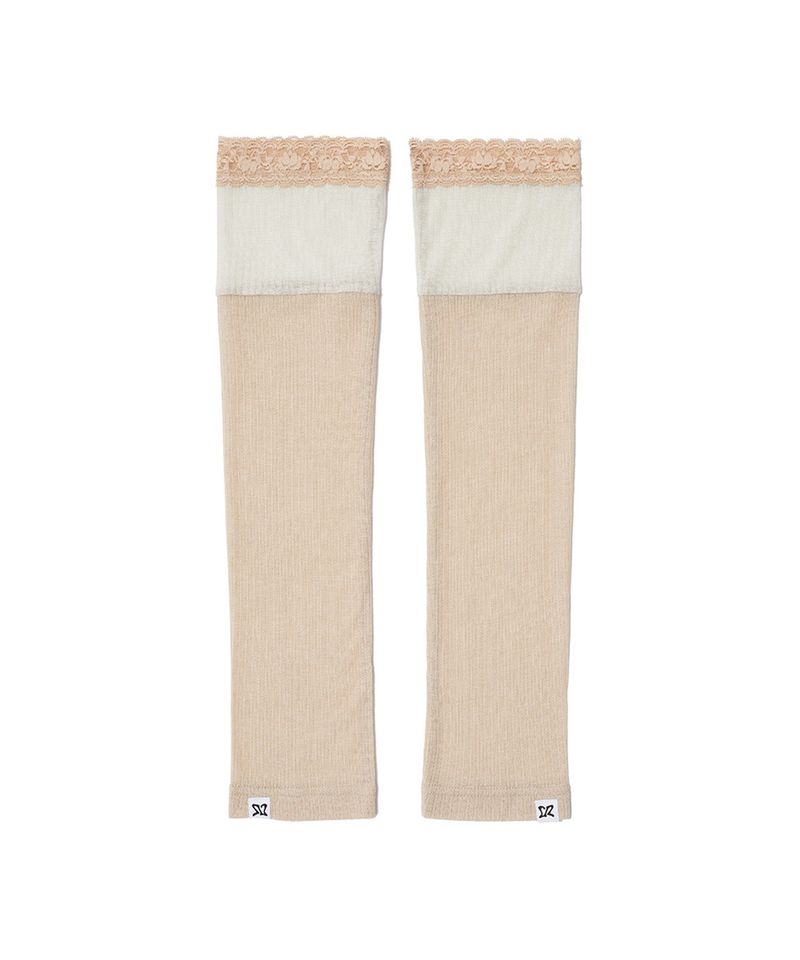 LACE LAYERED OPEN TOE SOCKS - APRICOT