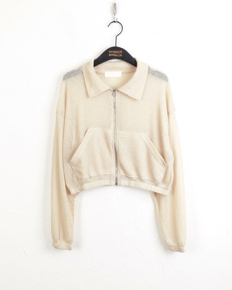 Pillow Beachwear See-through Linen Knit Long Sleeve Zip-up