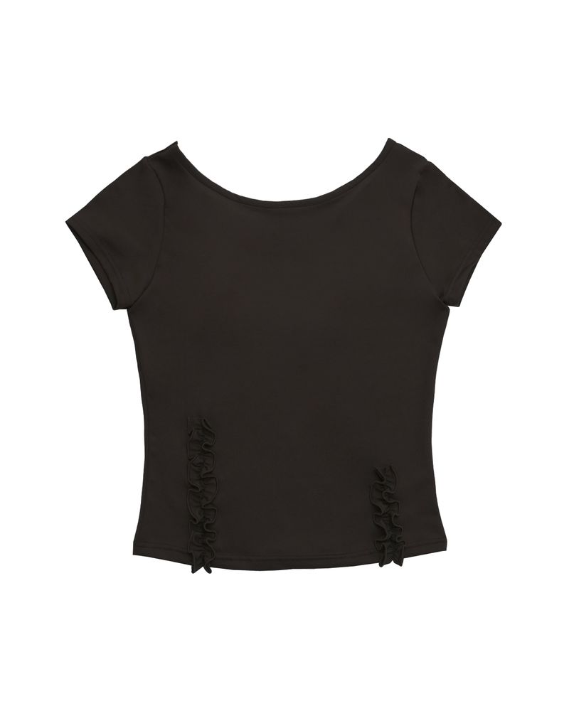 back open ruffle top / brown