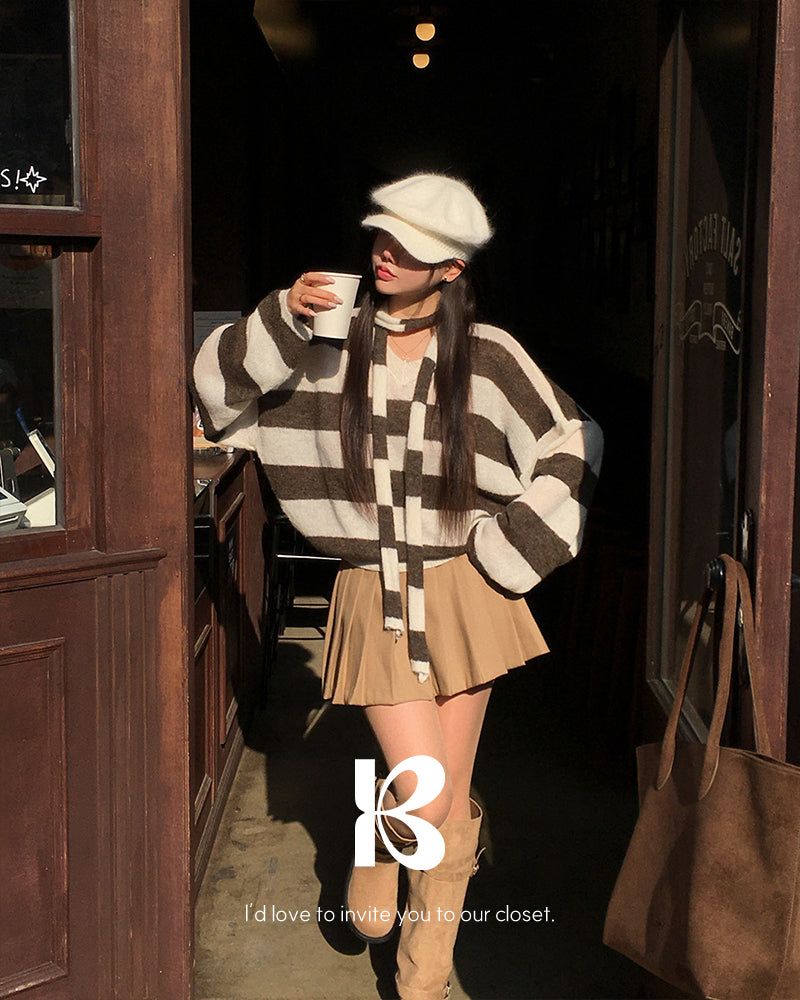 [ORIGINAL] LACKUN Striped Muffler Knit Set