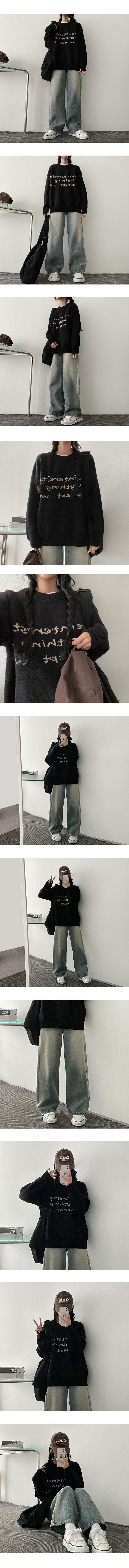 Lef back banding deep washed wide denim pants