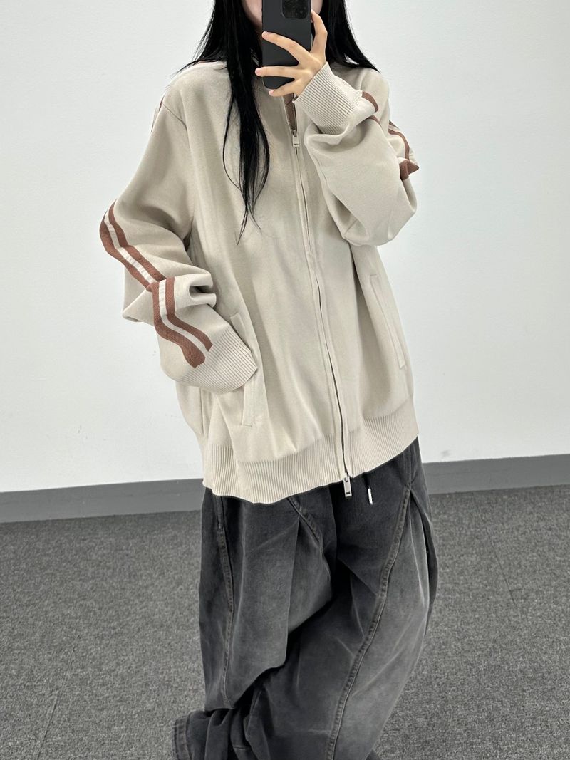 sand track knit zip-up