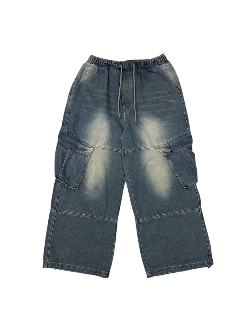 Rough Denim String Cargo Pants