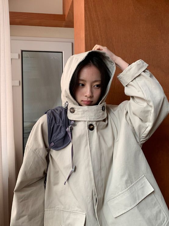 Auburn High-Neck Cotton Hood Bomber Jacket
