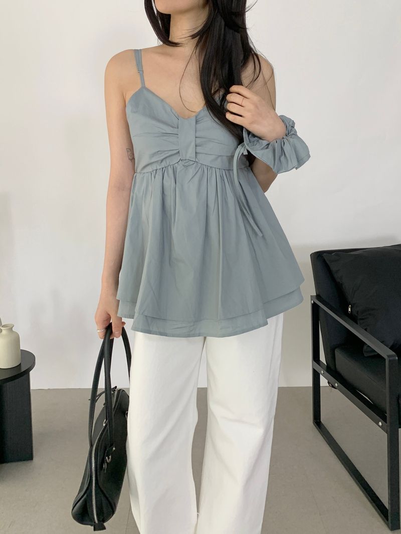 Letty Shirred Ribbon Sleeveless Blouse