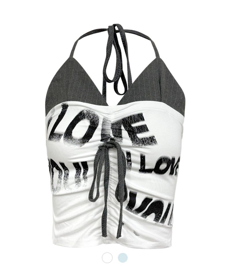 Cozy&Kitsch(コージーアンドキッチ)の「Kyla Graphic Shirring Halter Top(Tops)」