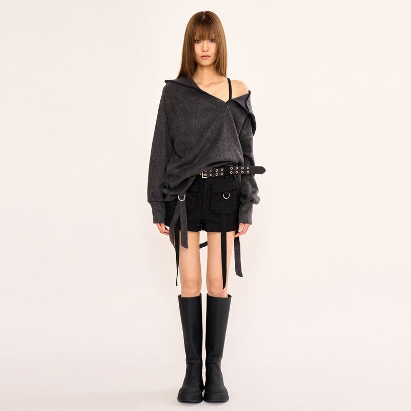 Hairy Zipslit Pullover - Charcoal