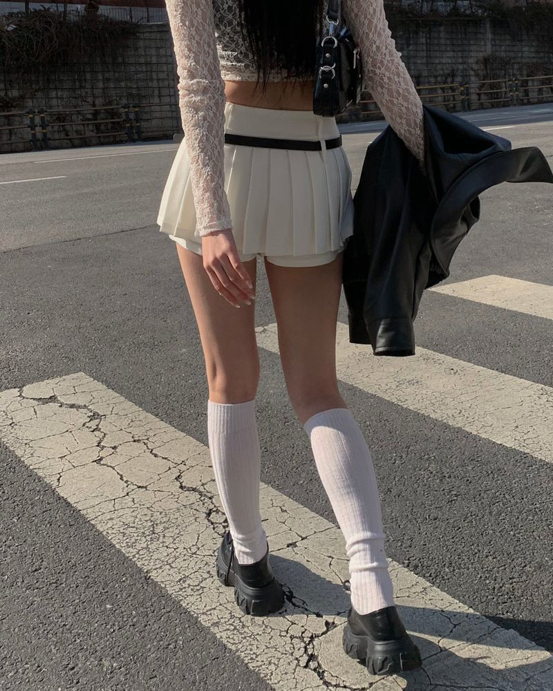 ベルトプリーツスカートパンツ