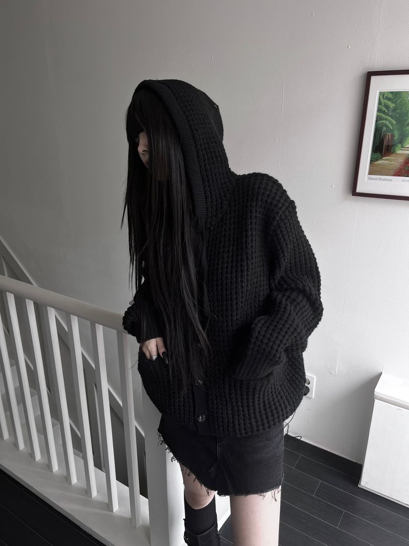 pocket waffle hood cardigan (unisex)