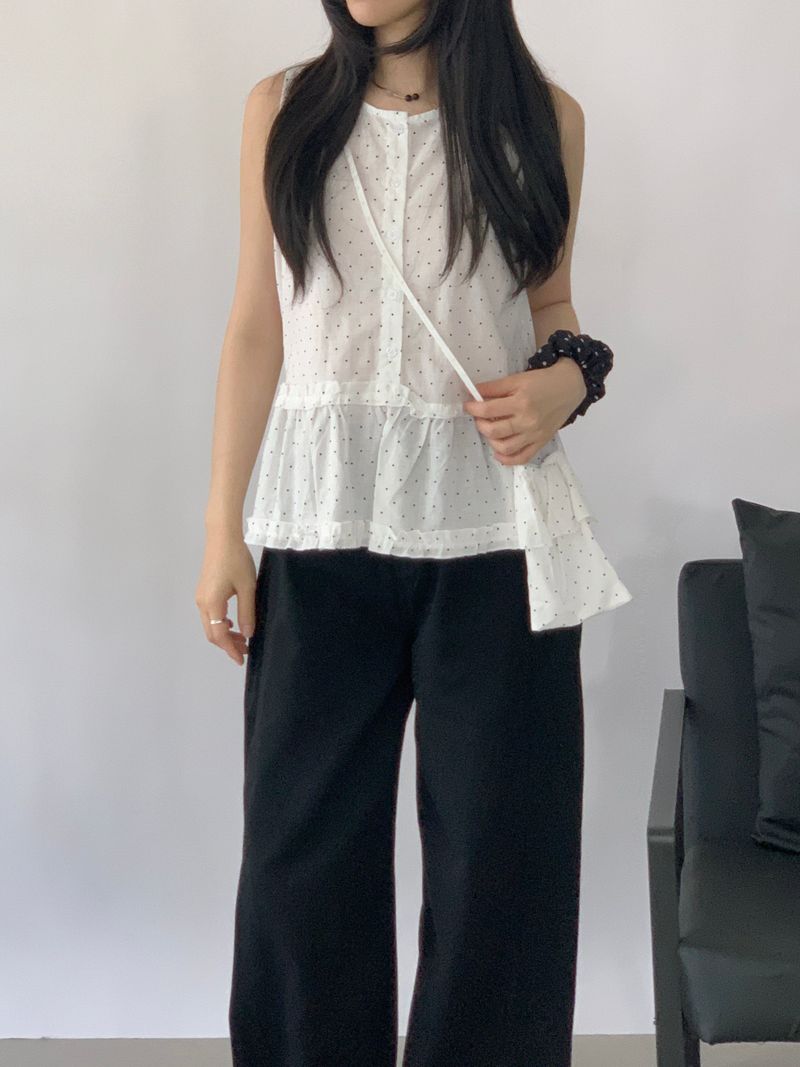 David Dot Frill Blouse Pouch Set