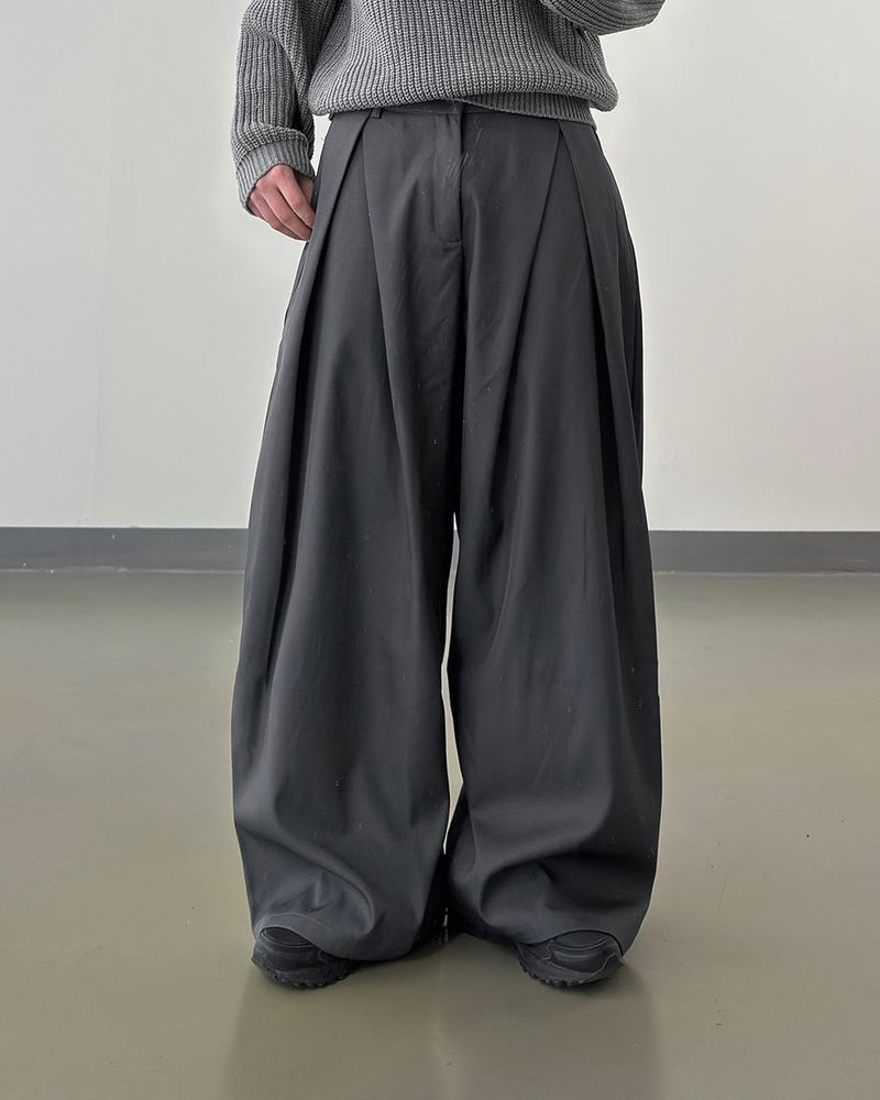 Ian Double-Pleat Wide Slacks