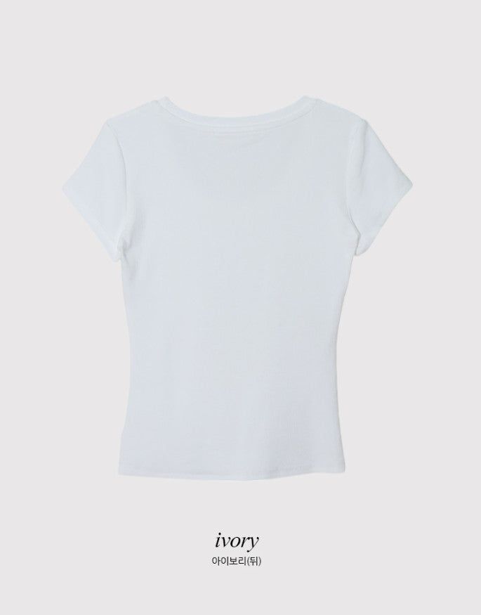 Basic Slim Rib U-neck Short Sleeve T-shirt (5color)