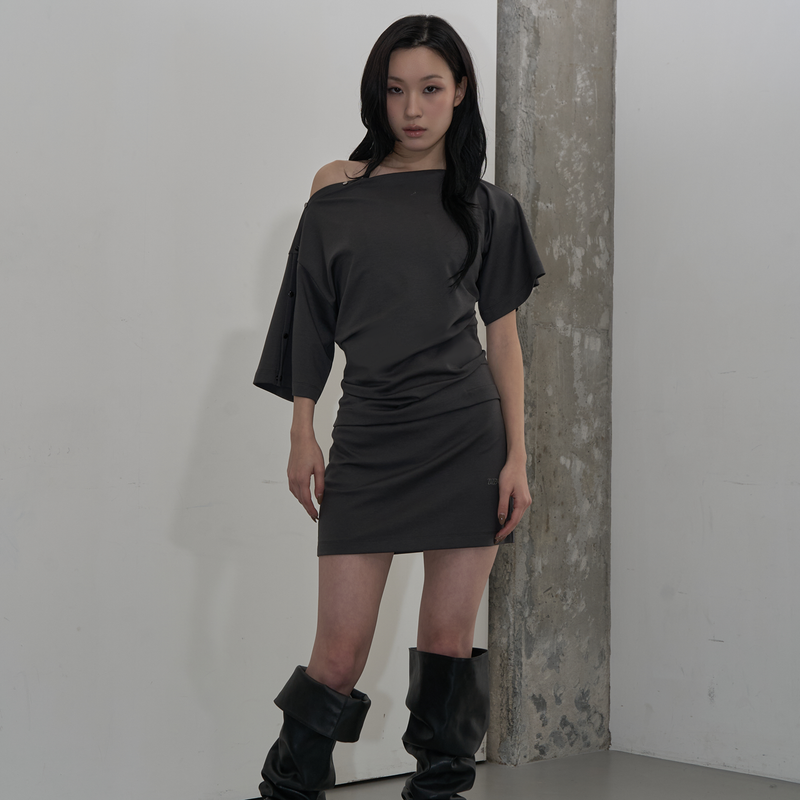 MULTI-WAY SNAP DRAPE DRESS (CHARCOAL)