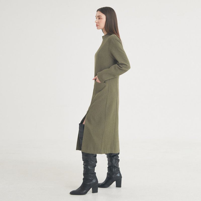 Herringbone Slit Long Dress (Khaki)
