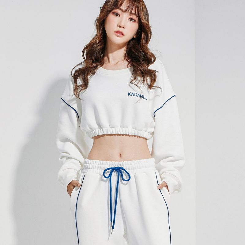 Oversize Line Point Crop Sweat shirt White