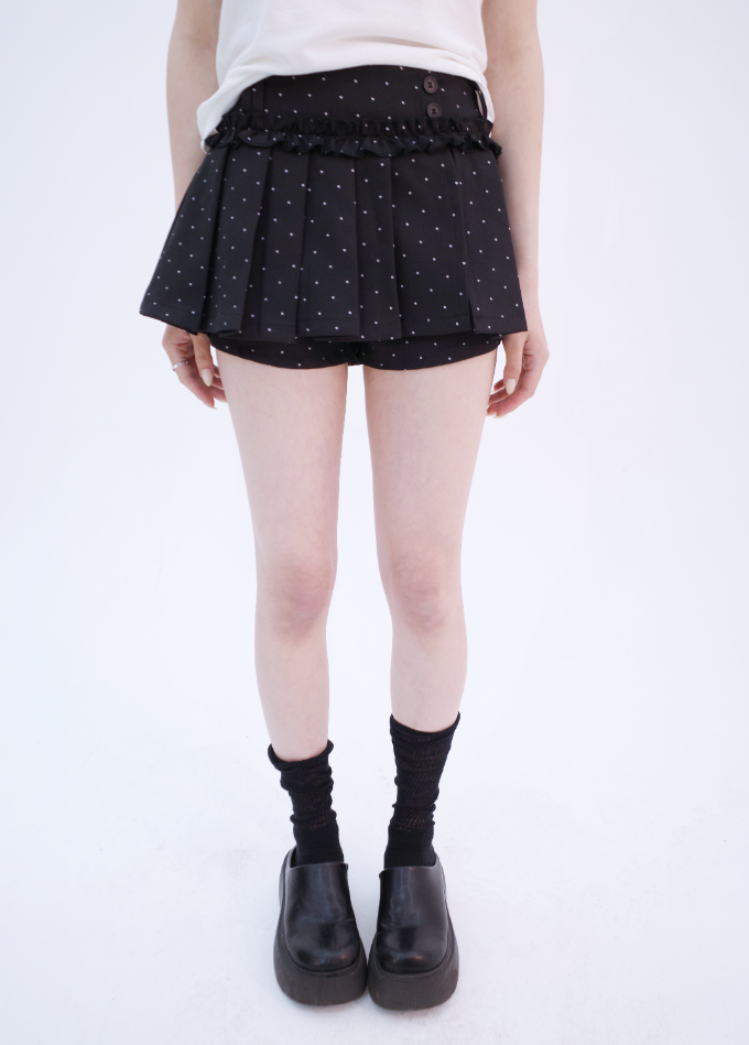 myorang（ミョラン）の「フリルドットプリーツミニスカート（3color）（Skirts）」