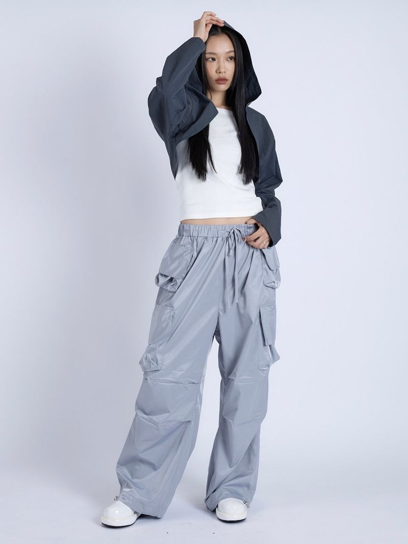 Satin Multi Pocket Pants, Silver