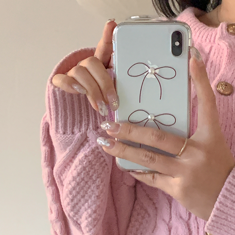[handmade] red ribbon pearl jelly hard case