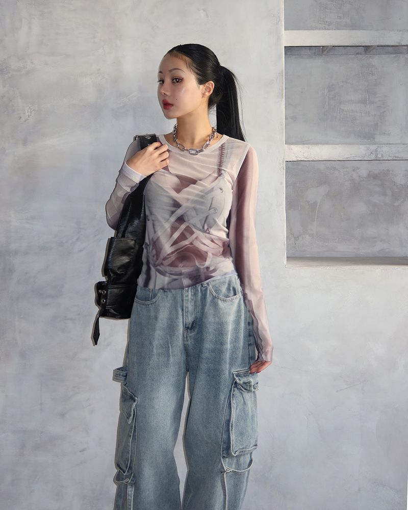 Corset See-Through Printed T-Shirt