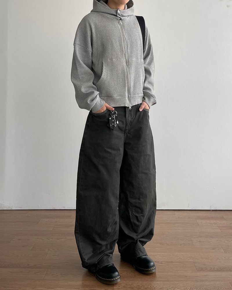 Compack Waffle High Neck Hood Zip-up