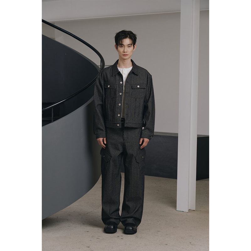 Stripe corduroy cargo pants(Black)