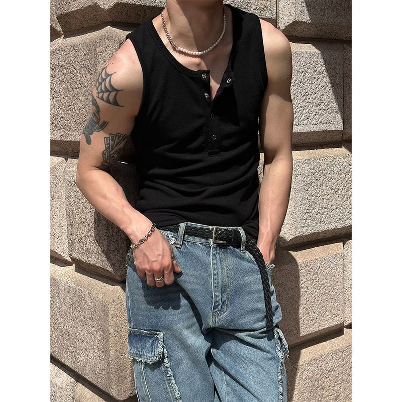 [BASIC ITEM] Henry neck botton sleeveless(3color)