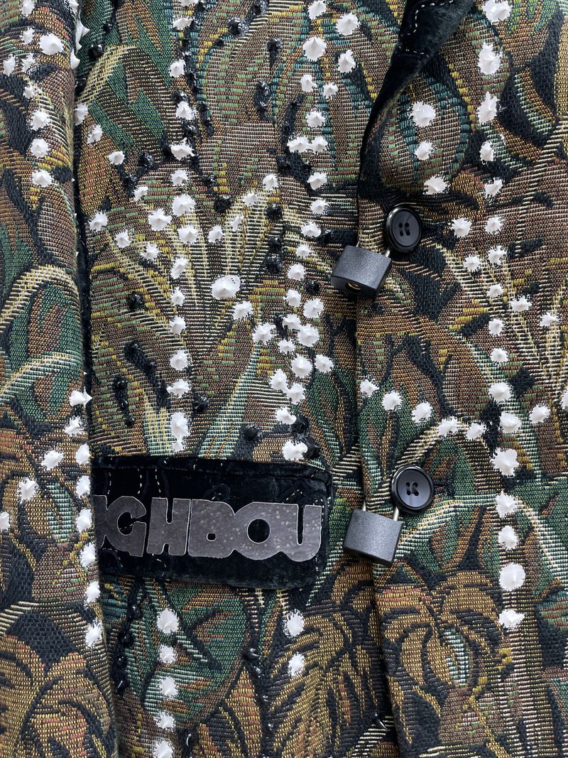 Bottle Green and White Pendant Pattern Suit