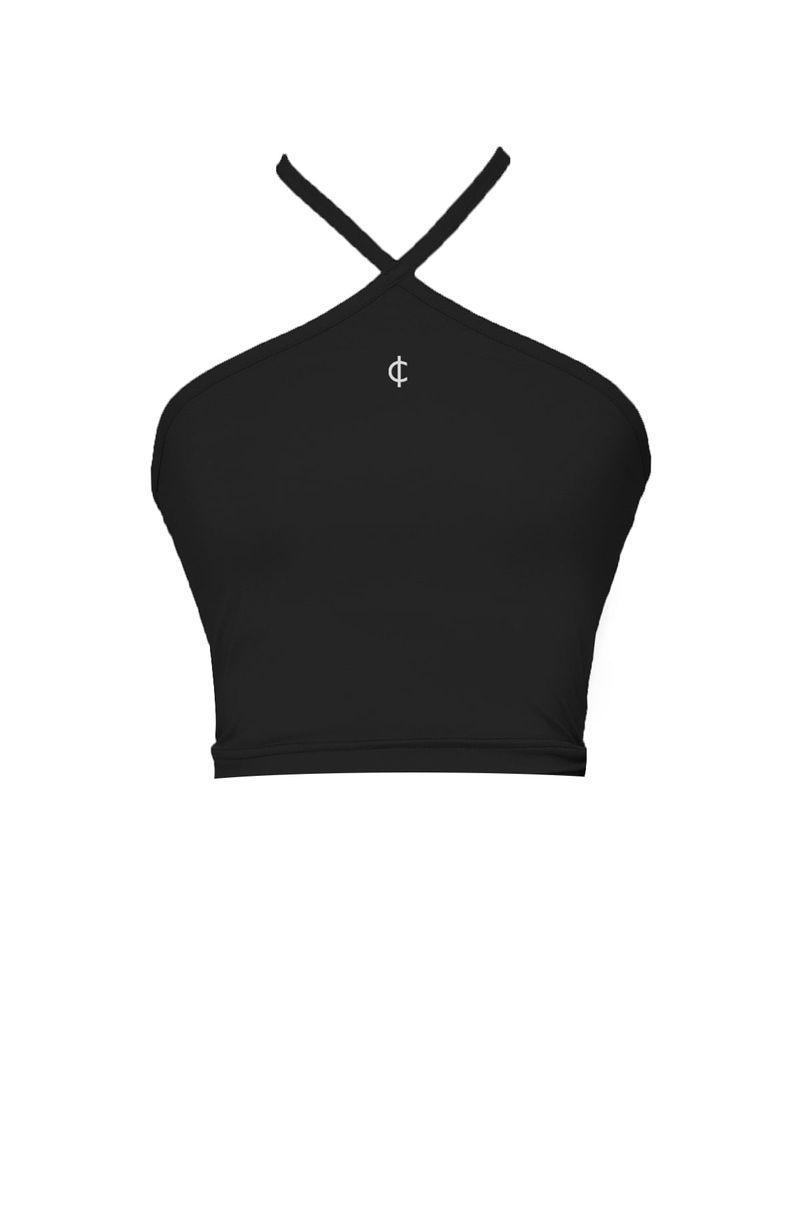 2-way halter span crop sleeveless top (black)