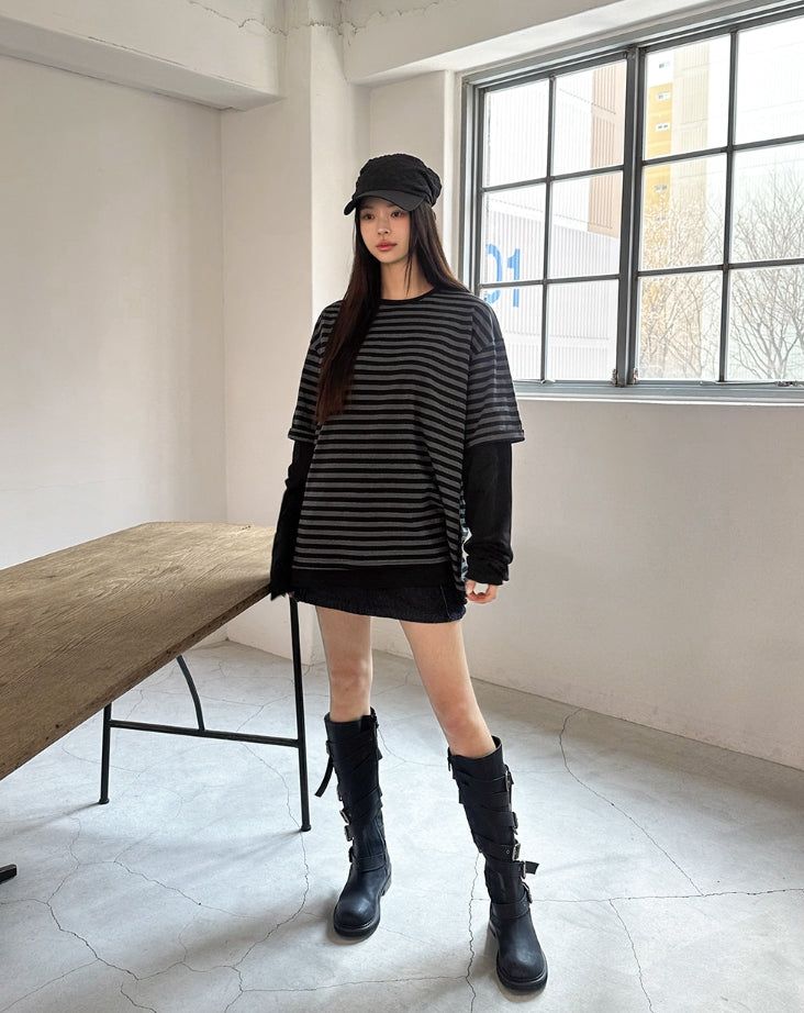 Odd stripe layered t-shirt