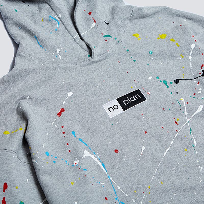 DAMP NO PLAN BOX LOGO PAINT DROP HOODY_GRAY