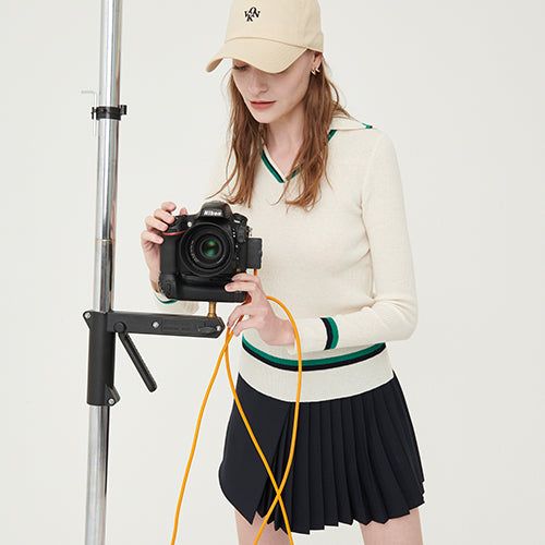 Line ribbed collar knit