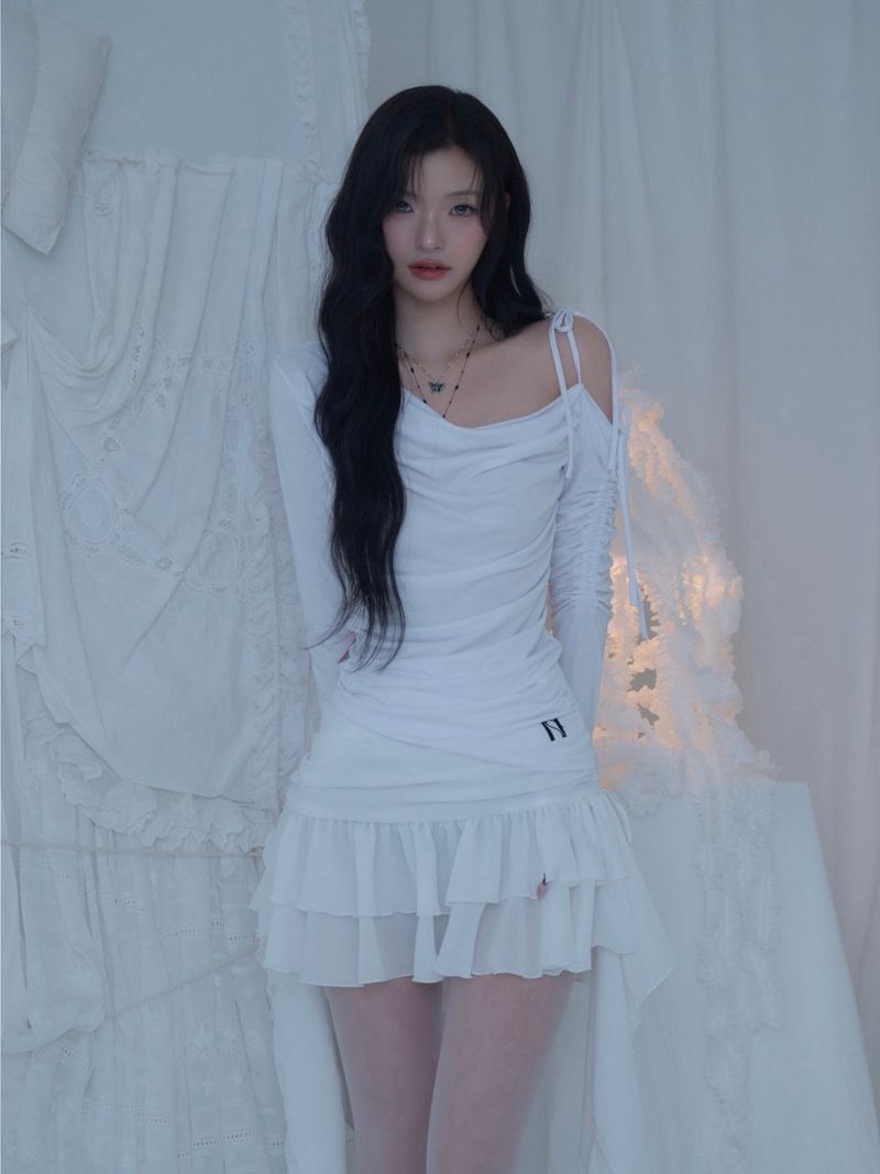 Cats Draping One-Shoulder Top