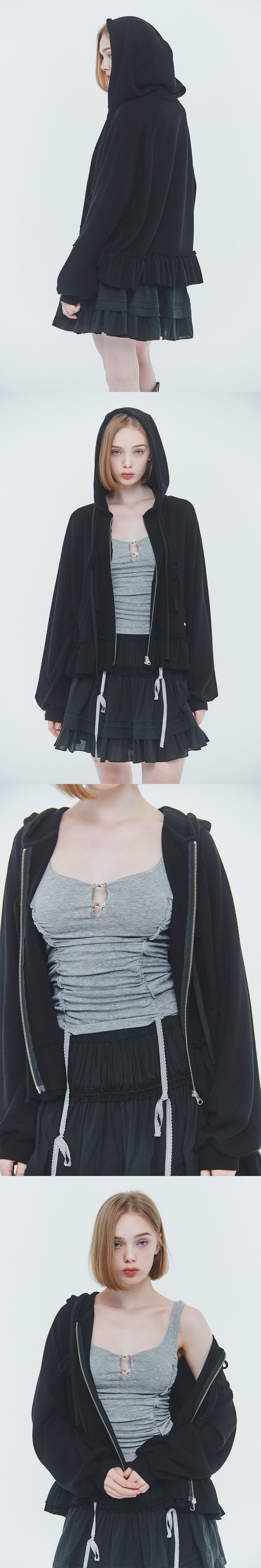 ANGEL FRILL HOOD ZIP-UP black