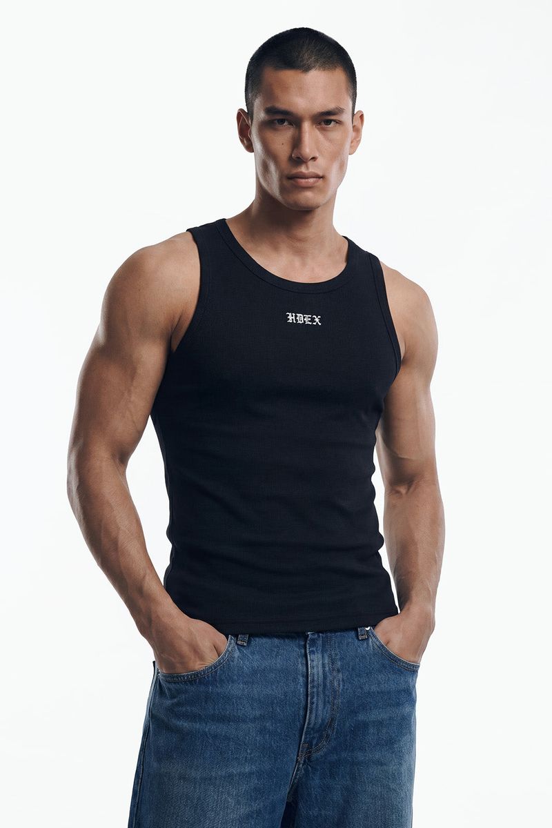 Essential Ribbed Body Fit Tank Black