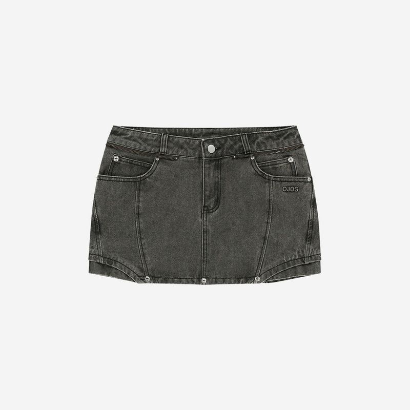 Button Denim Mini Skirt / Khaki