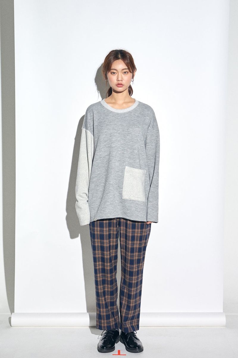 KNIT X TERRY COMBINATION POCKET TEE (Gray)