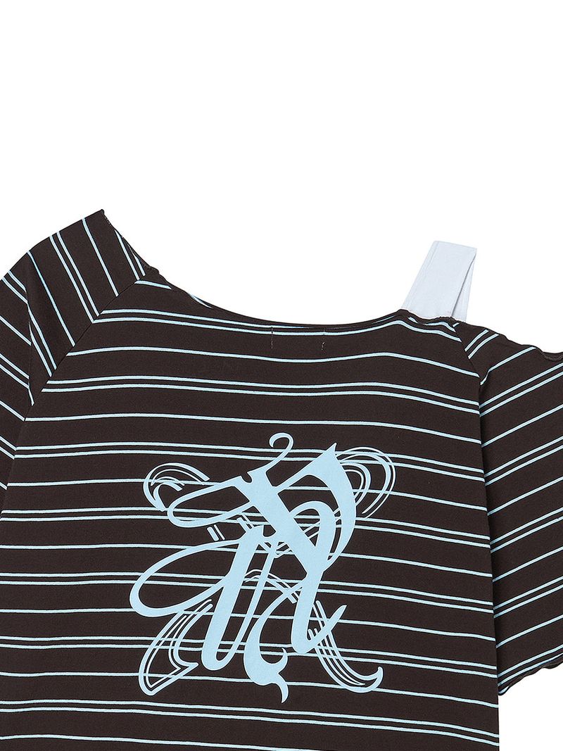 STRIPE OFF SHOULDER SS CHARCOAL
