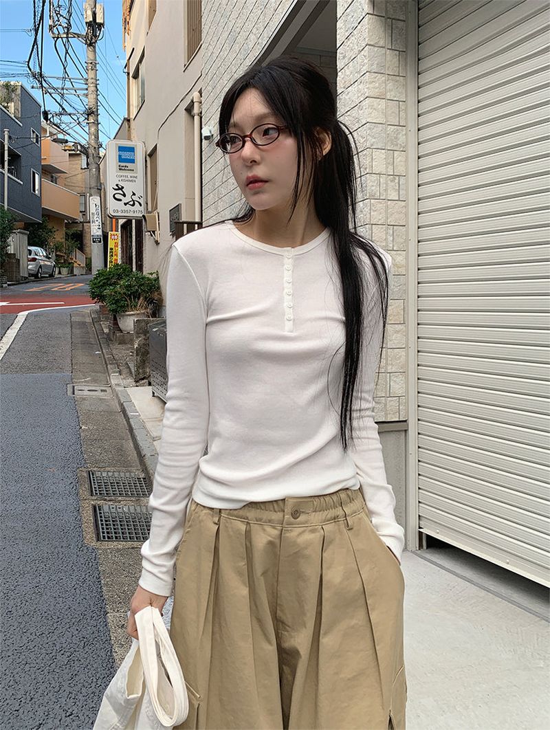 BUTTON RIBBED LONG SLEEVE (4C)