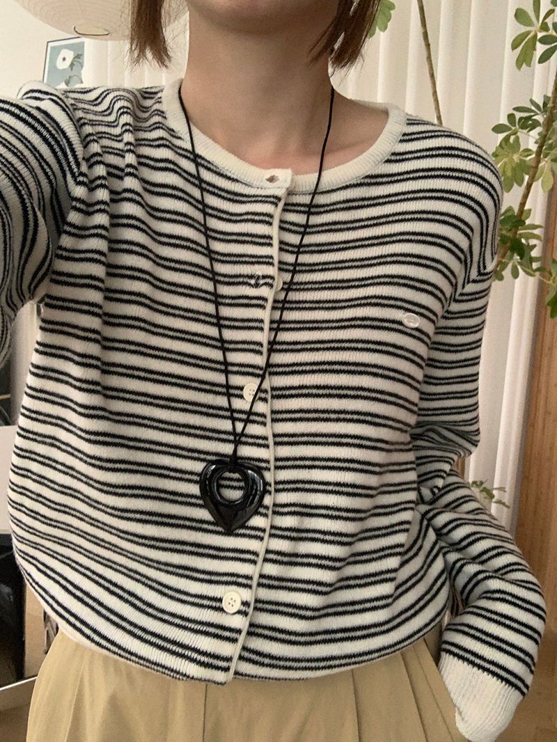 [MADE] [Planning] Slits Stripe Round Cardigan