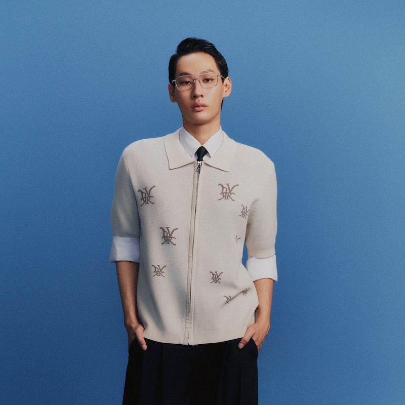 DVRK（ダーク）の「DVRK PRIVÉ MULTI LOGO KNITTED ZIP-UP SHIRT - CREAM（Tops）」
