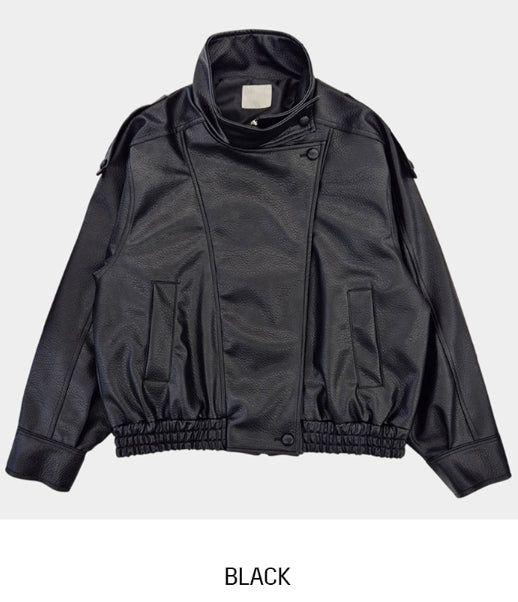Saint High-Neck Unbalanced Leather Jacket