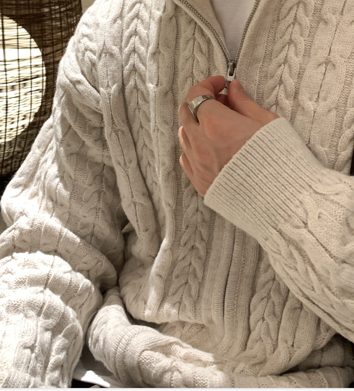 Amp Ghost Cable Semi-Over Two Way Knit Zip-Up