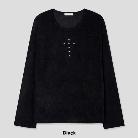 Crossing Rivet Ribbed Long Sleeve