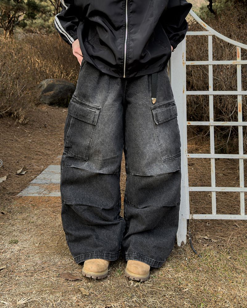 Bare Washed Wide Cargo Denim
