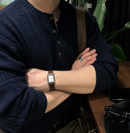 Look & P Henry Neck Button Cable Overfit Knit